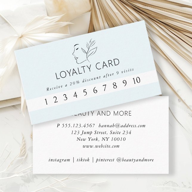 Cartão De Visita Moderno, Arte em Linha, Mulher, Azul Claro, Salão, (Criador carregado)