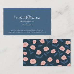 Cartão De Visita Moderno Azul Boho Floral Simples Moderno