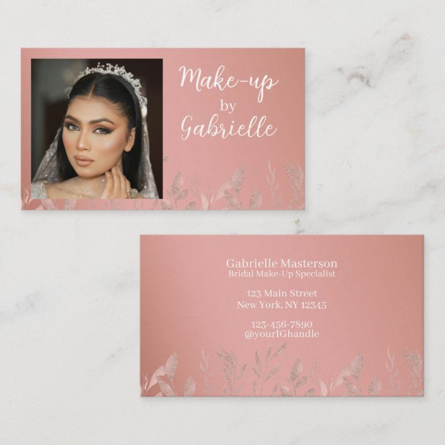 Cartão De Visita Moderno Boho Botânico Script Rosa Empoeirado (Frente/Verso)