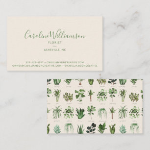 Cartão De Visita Moderno Boho Verde Branco Plantas Botânico Florist