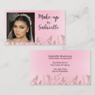 Cartão De Visita Moderno Botânico Boho Foto Script Rosa Suave