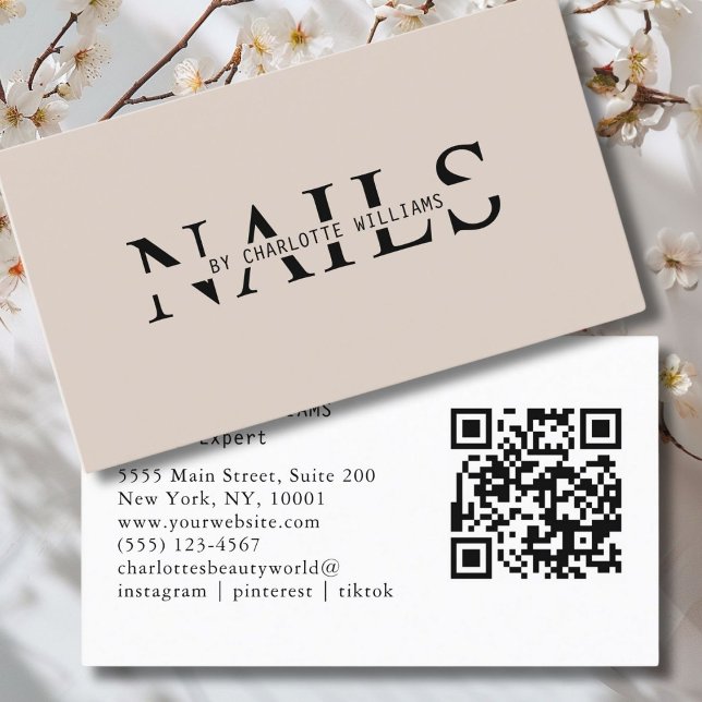 Cartão De Visita Moderno, castanho claro, código QR (Modern, Light Brown, QR Code Business Card. Perfect for Beauty, Nails, Lashes, Hair experts and more)