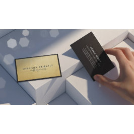 Cartão De Visita Moderno Chic Preto e Dourado Falso em Folha Luxe C