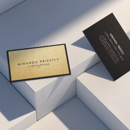 Cartão De Visita Moderno Chic Preto e Dourado Falso em Folha Luxe C