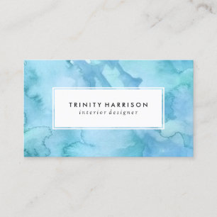 Cartão De Visita Moderno chique azul da aguarela