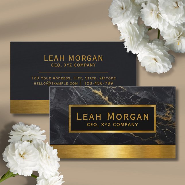Cartão De Visita Moderno Clássico Dourado e Black Marble Profession (luxury gold business card)