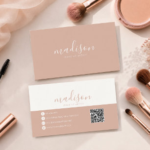 Cartão De Visita Moderno Código QR de Rosto Cor-de-Rosa Elegante em