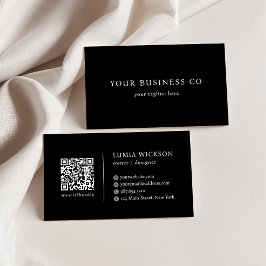 Cartão De Visita Moderno Código QR Preto e Branco Minimalista Elega