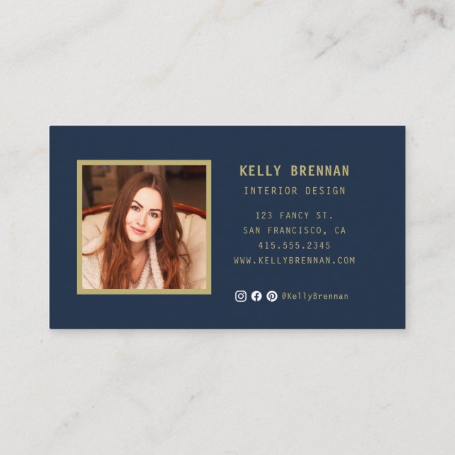 Cartão de visita moderno com fotos e mídia social (Verso)