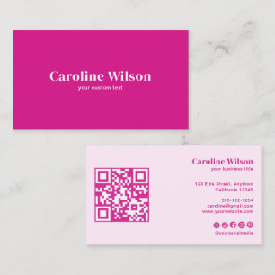 Cartão De Visita Moderno cor-de-rosa QR Code Social Media Girly