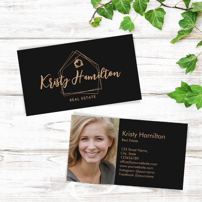 Cartão De Visita moderno corretor imobiliário adicione foto (Criador carregado)