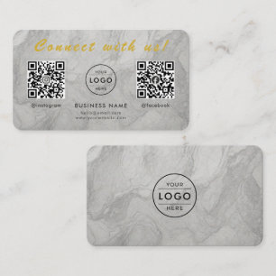 Cartão de Visita Moderno de Mármore Branco com QR