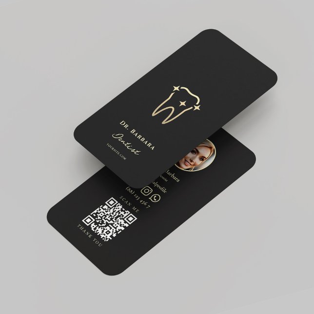 CARTÃO DE VISITA MODERNO DENTISTA ORTODONTISTA NEGRA DOURADA (MODERN DENTAL DENTIST ORTHODONTIST BLACK GOLD BUSINESS CARD
)
