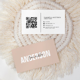 Cartão De Visita Moderno do Código QR de Boho Beige Minimalista