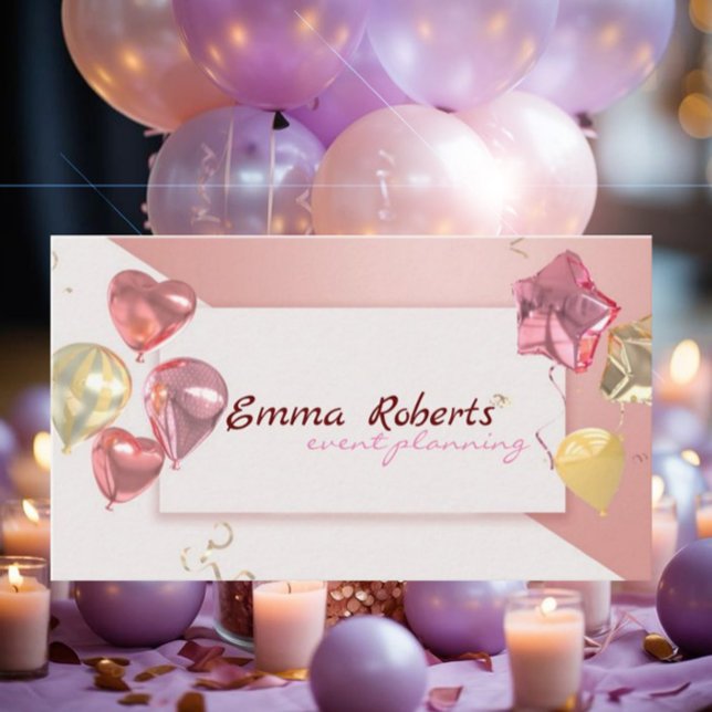 Cartão de visita moderno dos balões brancos cor-de (Criador carregado)