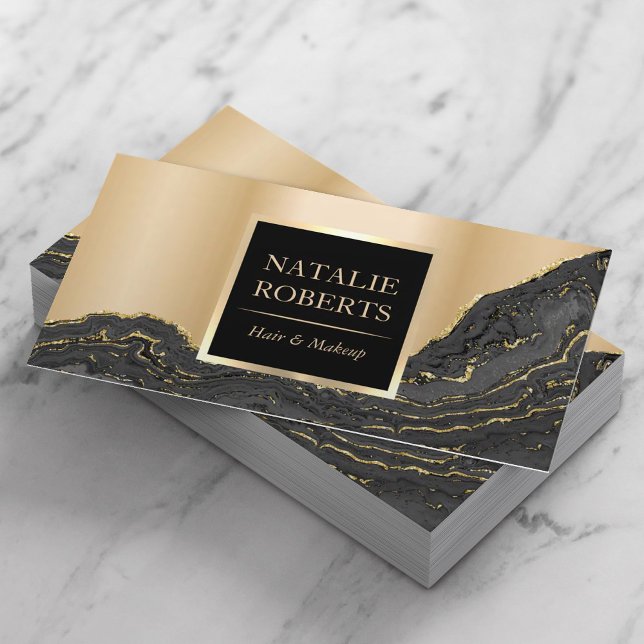 Cartão De Visita Moderno Dourado Agate Makeup Artista Cabelo Bela S (Criador carregado)
