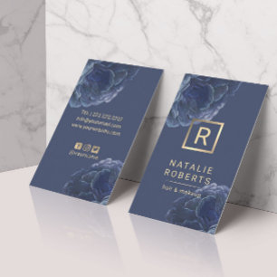 Cartão De Visita Moderno Dourado Monograma Logotipo Elegante Marinh