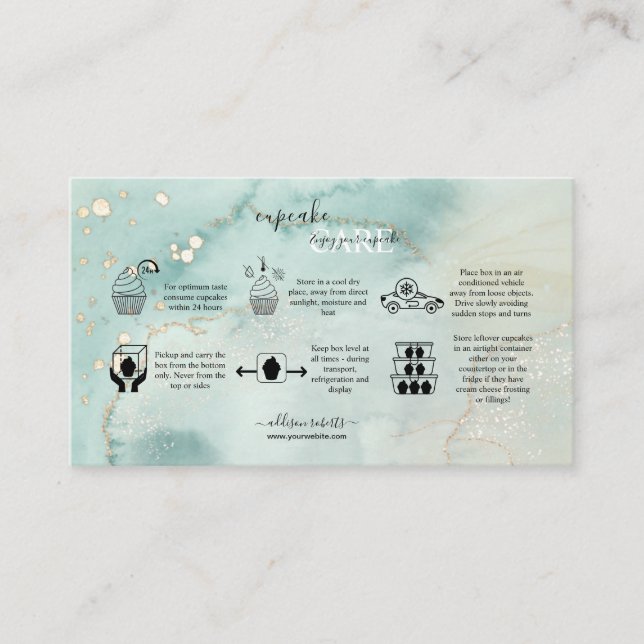 Cartão De Visita Moderno Elegante Aquarela Atendimento ao Cupcake V (Frente)