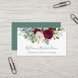 Cartão De Visita Moderno Elegante Aquarela Verde Borgonha Floral