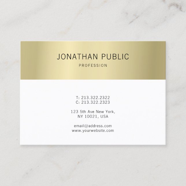 Cartão De Visita Moderno Elegante Dourado Branco Simples Profission (Frente)