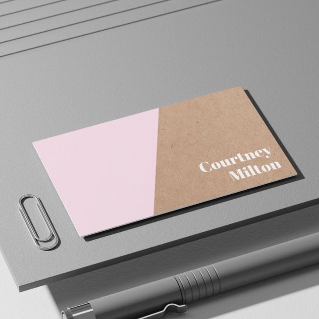Cartão De Visita Moderno Elegante Kraft Paper Rosa White Geométrico (Criador carregado)