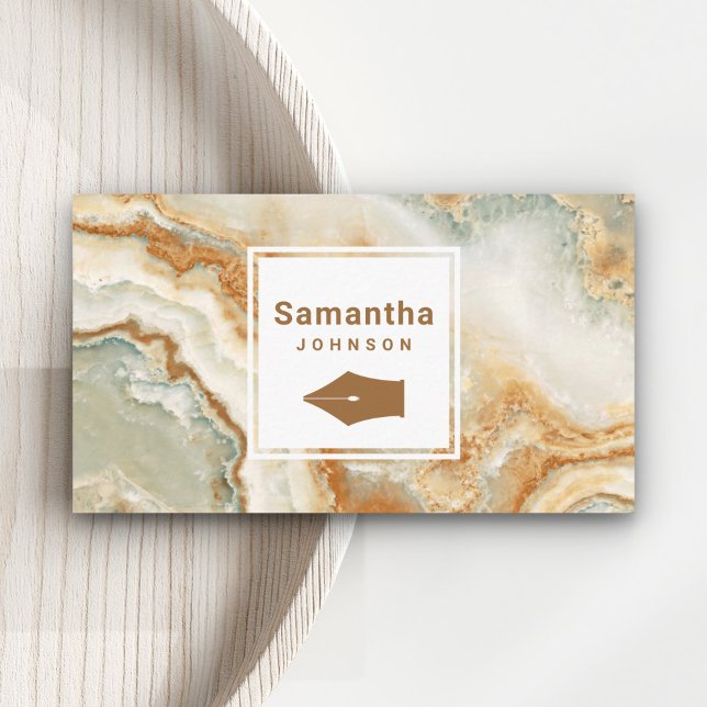 Cartão De Visita Moderno Elegante Marrom Caneta Nib Profissional (Criador carregado)