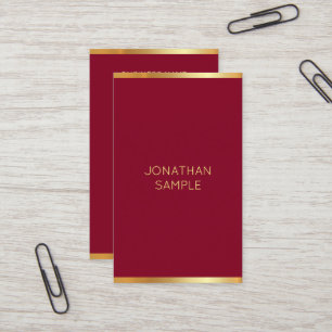 Cartão De Visita Moderno Elegante Modelo Burgundy Red Dourado Oceân