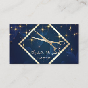 Cartão De Visita Moderno Elegante, Moldura Dourada, Azul Marinho, T
