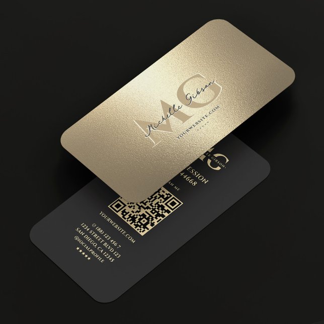 Cartão De Visita Moderno Elegante Monograma Profissional Faux Doura (Elegant Modern Monogram Professional Black Gold Business Card
)