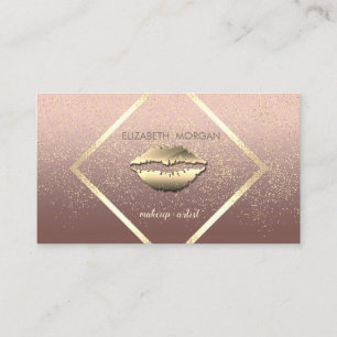 Cartão De Visita Moderno Elegante, Quadro Dourado, Confetes, Lábios