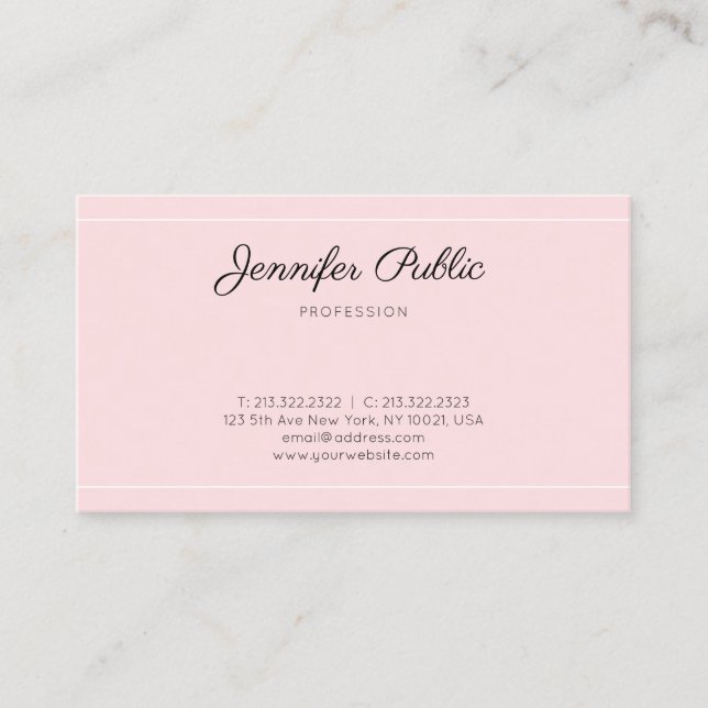 Cartão De Visita Moderno Elegante Rosa Tendência Script Simples Pla (Frente)