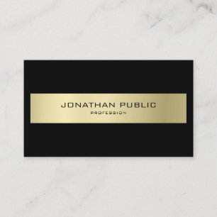Cartão De Visita Moderno Elegante Simples Preto & Dourado Semi Bril