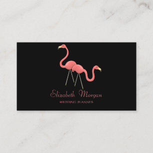 Cartão De Visita Moderno engraçado feminino, flamingos, preto