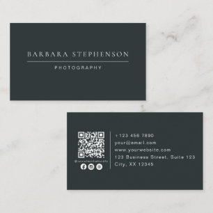 Cartão De Visita Moderno escuro, simples, código qr, fotografia