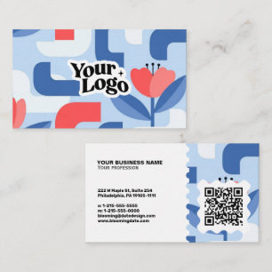 Cartão de Visita Moderno Floral – Código Qr e logo