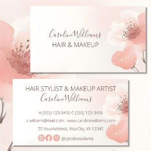 Cartão De Visita Moderno Floral de Aquarela Rosa Minimalista Elegan