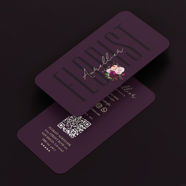 Cartão De Visita Moderno Florista Compra Botânico Buquê de Luxo Rox (Modern Florist Shop Botanist Bouquet Luxury Purple Business Card
)