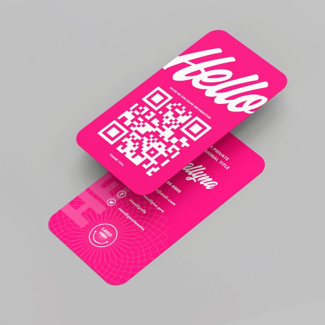 CARTÃO DE VISITA MODERNO HELLO CÓDIGO QR PINO QUENTE (MODERN HELLO QR CODE HOT PINK BUSINESS CARD
)