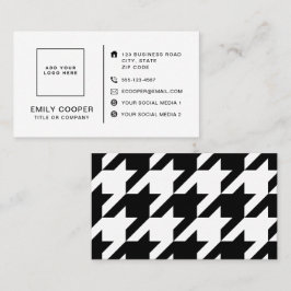 Cartão De Visita Moderno Houndstooth Adicionar logotipo preto e bra
