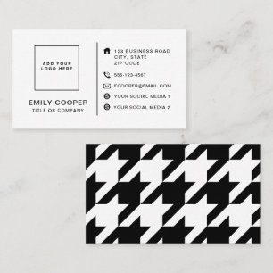 Cartão De Visita Moderno Houndstooth Adicionar logotipo preto e bra
