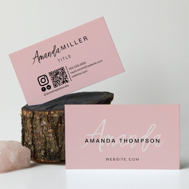 Cartão De Visita Moderno Instagram Facebook Código QR Mídia Social (Criador carregado)