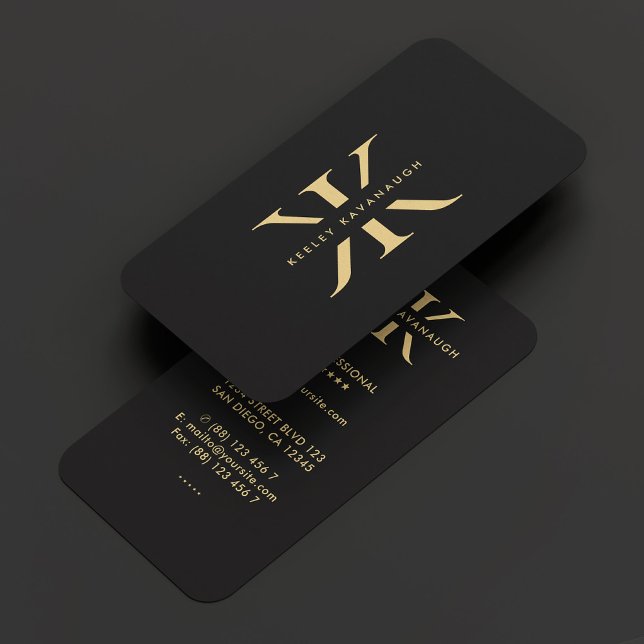 Cartão De Visita Moderno K Monograma Professional Black Faux Dourad (Modern K Monogram Professional Black Faux Gold Business Card
)