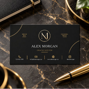 Cartão De Visita Moderno Logotipo Circular Preto Dourado Empresaria
