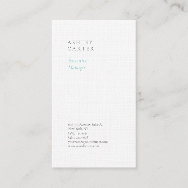 Cartão De Visita Moderno minimalista branco elegante profissional (Frente)