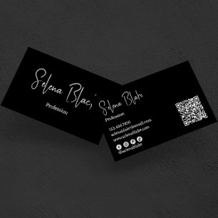 Cartão De Visita Moderno Minimalista Código de Negrito e QR Elega