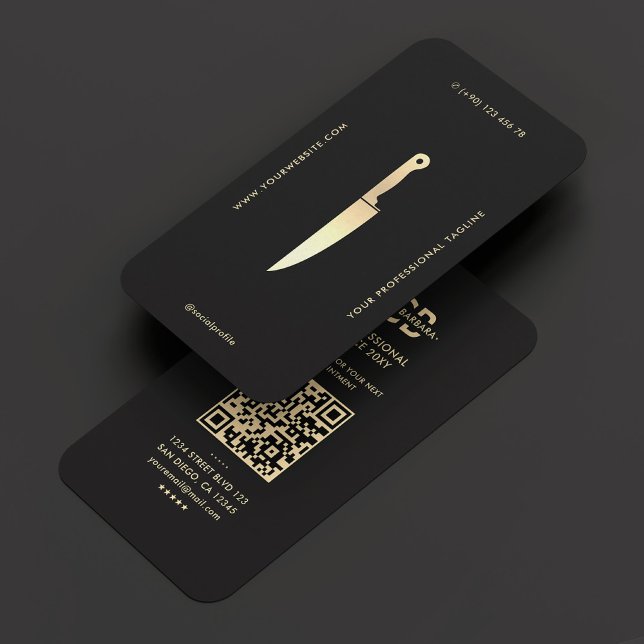Cartão De Visita Moderno Monograma Chef Dourado Premium de Faca Pre (Modern Monogram Chef Black Gold Knife Premium Business Card
)