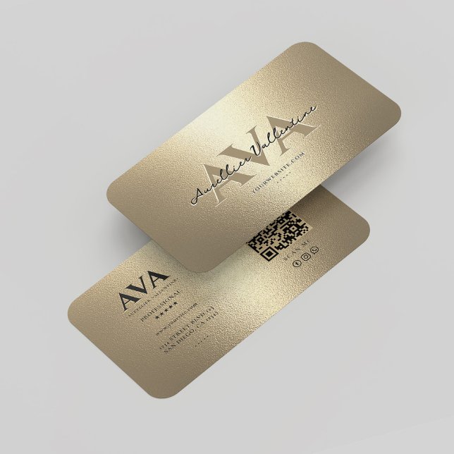 Cartão De Visita Moderno Monograma Elegante Faux Dourado (Modern Professional Monogram Elegant Black Gold Business Card
)