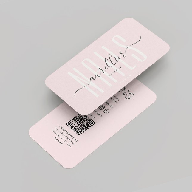 Cartão De Visita Moderno Nail Artist Nail Technician Monograma Rosa (Modern Nail Artist Nail Technician Monogram Pink Business Card
)