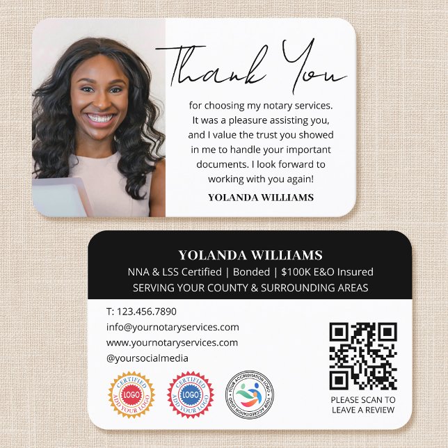 Cartão De Visita Moderno Obrigado Notário Código QR de Foto Pública (Criador carregado)