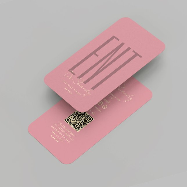 Cartão De Visita Moderno Otolaringologista ENT Médico Dourado Rosa (Modern Otolaryngologist ENT Doctor Gold Pink Business Card
)